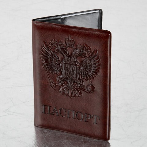Обложка для паспорта STAFF, полиуретан под кожу, "ГЕРБ", коричневая, 237604 237604