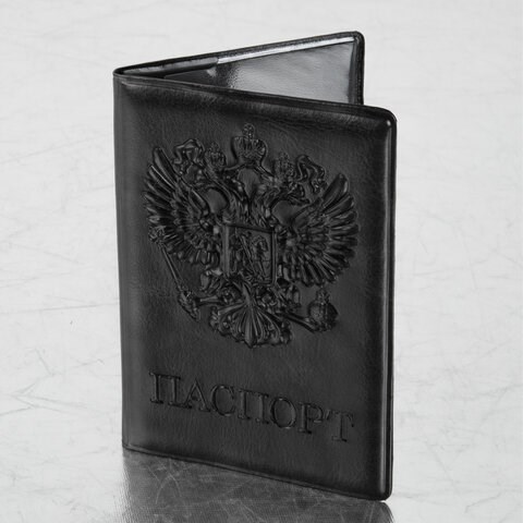 Обложка для паспорта STAFF, полиуретан под кожу, "ГЕРБ", черная, 237602 237602
