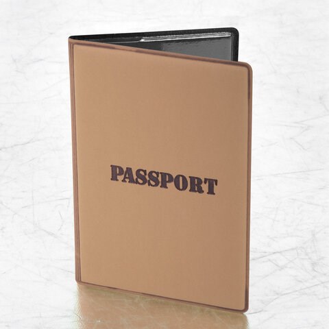 Обложка для паспорта, мягкий полиуретан, "PASSPORT", коричневая, STAFF, 238406 238406