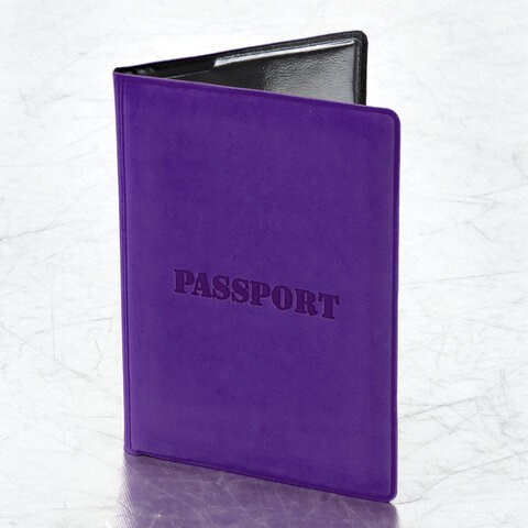 Обложка для паспорта, мягкий полиуретан, "PASSPORT", фиолетовая, STAFF, 237608 237608