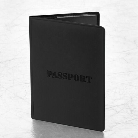 Обложка для паспорта, мягкий полиуретан, "PASSPORT", черная, STAFF, 238407 238407