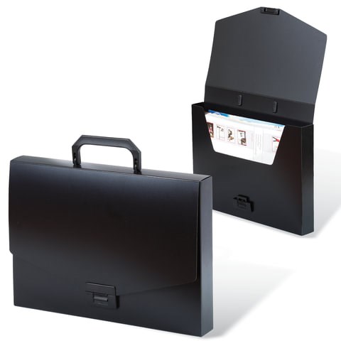 Папка-портфель пластиковая BRAUBERG "Energy" А4 (330х256х32 мм), без отделений, черная, 221202 221202