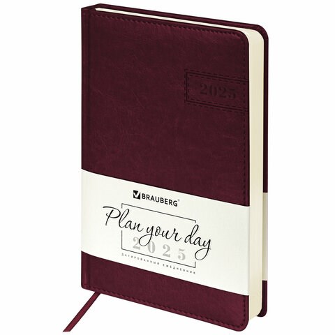 Ежедневник датированный 2025, А5, 138x213 мм, BRAUBERG "Imperial", под кожу, бордовый, 115785 115785