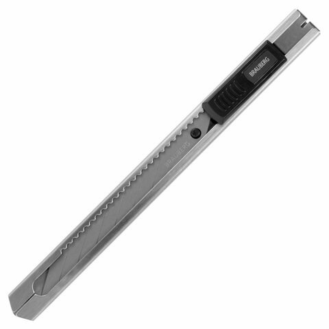 Нож канцелярский 9 мм BRAUBERG "Extra 30", металлический, лезвие 30°, автофиксатор, подвес, 237084 237084