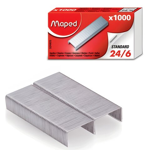 Скобы для степлера №24/6, 1000 штук, MAPED (Франция), до 20 листов, 324405 223136