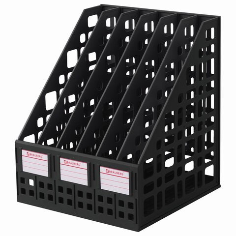 Лоток вертикальный для бумаг BRAUBERG "MAXI Plus", 240 мм, 6 отделений, сетчатый, сборный, черный, 237015 237015
