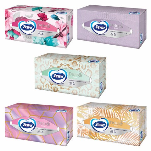 Салфетки косметические 90 штук в картонном боксе, 3-слойные, ZEWA Deluxe Design, 28420 111332