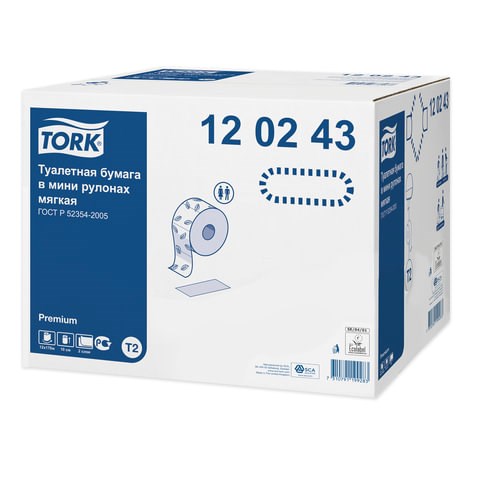 Бумага туалетная 170 метров, TORK (Система T2) PREMIUM, 2-слойная, белая, КОМПЛЕКТ 12 рулонов, 120243 124543