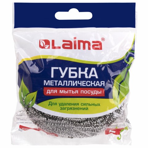 Губка (мочалка) металлическая, спиральная, 50 г, БОЛЬШАЯ, для посуды, гриля, плиты, LAIMA, 603101 603101