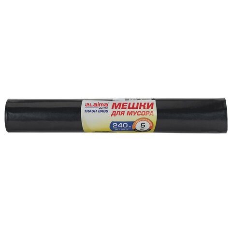 Мешки для мусора LAIMA "ULTRA", 240 л, черные, рулон 5 шт., сверхпрочные, ПСД, 120 мкм, 90х140 см, 607698 607698