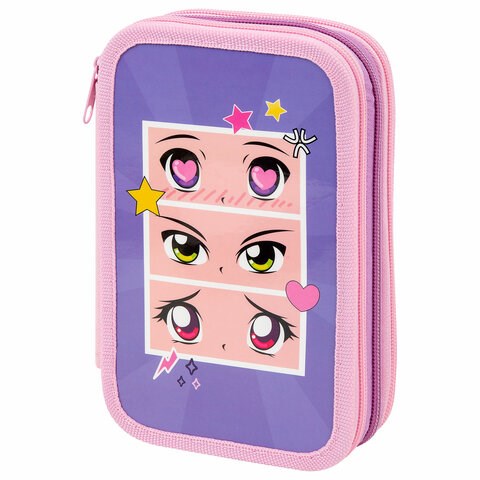 Пенал ПИФАГОР, 3 отделения, ламинированный картон, 19х11 см, "Anime eyes", 272251 272251