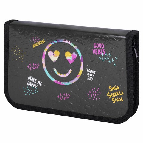 Пенал ЮНЛАНДИЯ, 1 отделение, металлизированный картон, конгрев, 19х11 см, "Smiley", 271508 271508