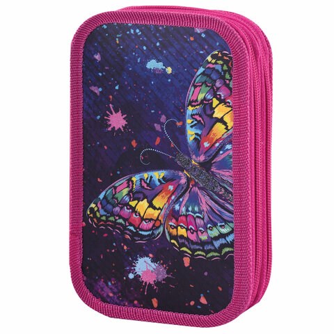 Пенал ЮНЛАНДИЯ, 2 отделения, ламинированный картон, 19х11 см, "Colorful butterfly", 270886 270886