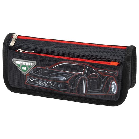Пенал мягкий ЮНЛАНДИЯ, 2 отделения, полиэстер, "Speed car", черный, 21х6х9 см, 270273 270273