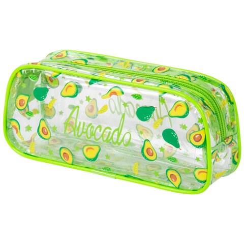 Пенал-косметичка BRAUBERG LUCENT на молнии, прозрачный, "Avocado", 21х5х9 см, 270054 270054