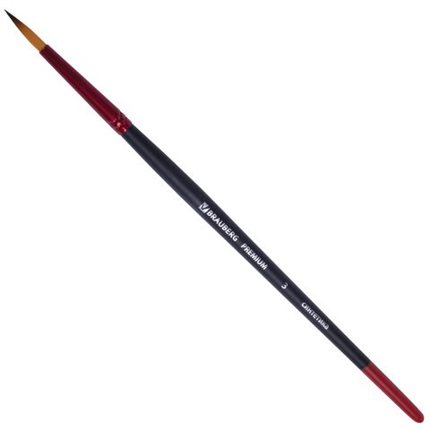 Кисть синтетика, круглая №3, BRAUBERG PREMIUM, 201002 201002