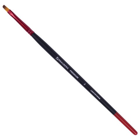 Кисть синтетика, плоская № 3, BRAUBERG PREMIUM, 201012 201012