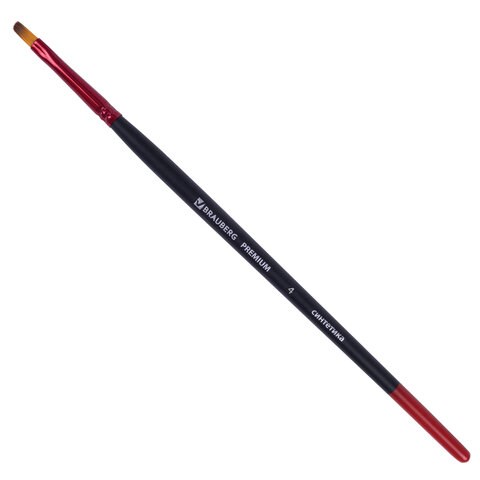Кисть синтетика, плоская № 4, BRAUBERG PREMIUM, 201013 201013