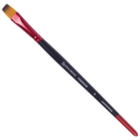 Кисть синтетика, плоская № 9, BRAUBERG PREMIUM, 201018 201018