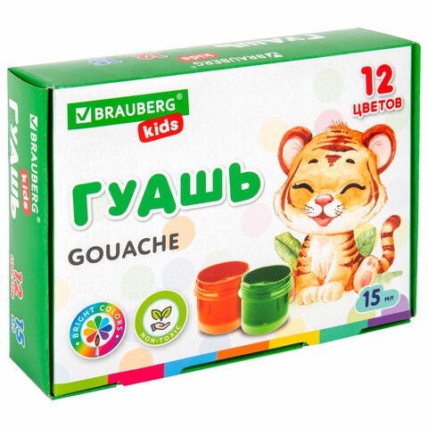 Гуашь BRAUBERG KIDS, 12 цветов по 15 мл, 192557 192557