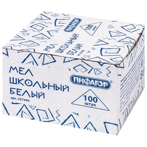 Мел белый квадратный 100 штук, ПИФАГОР, картонная упаковка, 227440 227440