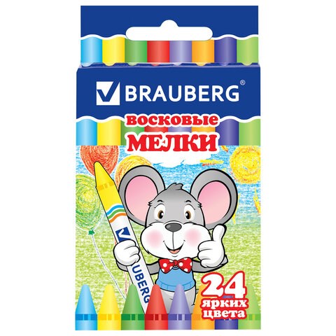Восковые мелки BRAUBERG, НАБОР 24 цвета, 222964 222964