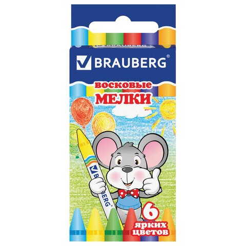Восковые мелки BRAUBERG, НАБОР 6 цветов, 222961 222961