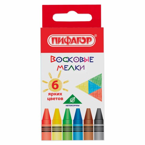 Восковые мелки ПИФАГОР "СОЛНЫШКО", НАБОР 6 цветов, 227278 227278