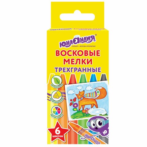 Восковые мелки трехгранные ЮНЛАНДИЯ "ЮНЛАНДИК И МУДРЫЙ ЛИС", НАБОР 6 цветов, 227288 227288
