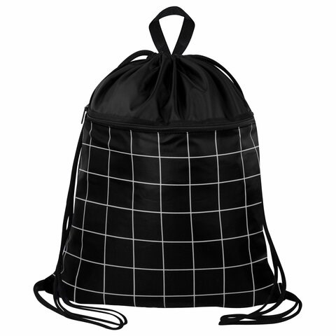 Мешок для обуви BRAUBERG БОЛЬШОЙ, с ручкой, карман на молнии, сетка, 49х41 см, "Checkered", 272404 272404