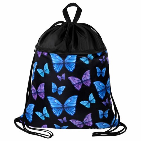 Мешок для обуви BRAUBERG БОЛЬШОЙ, с ручкой, карман на молнии, сетка, 49х41 см, "Fly aways", 272402 272402