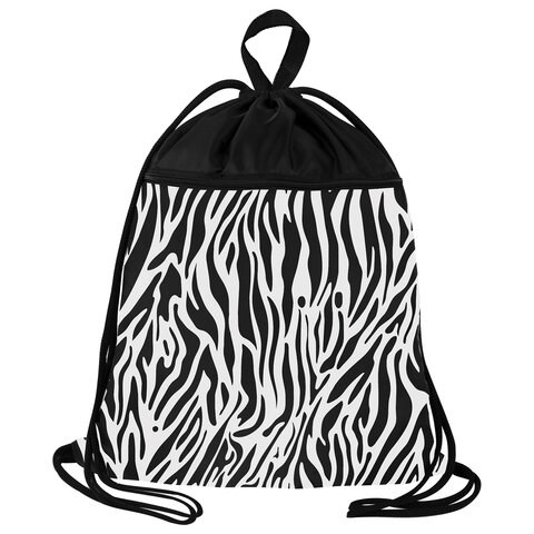 Мешок для обуви BRAUBERG БОЛЬШОЙ, с ручкой, карман на молнии, сетка, 49х41 см, "Zebra", 271611 271611
