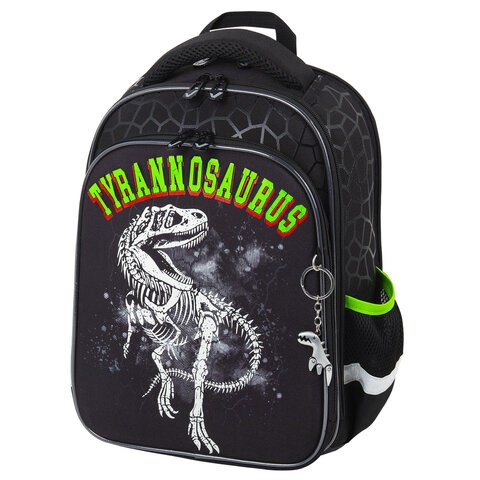 Ранец BRAUBERG QUADRO, 3 отделения, с брелком, "Tyrannosaur", светящийся рисунок, 37х28х18 см, 272021 272021