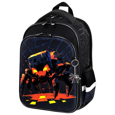 Ранец BRAUBERG QUADRO, 3 отделения, с брелком, Fire spider, 37х28х18 см, 273106 273106