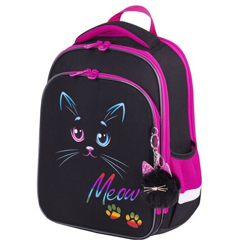 Ранец BRAUBERG QUADRO, 3 отделения, с брелоком, "Black cat", 37х28х18 см, 271358 271358