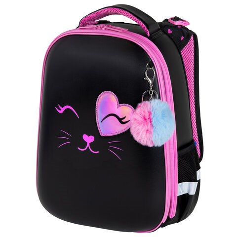 Ранец BRAUBERG SHINY, 2 отделения, с брелком, "Smiling cat", 38х28х14 см, 272040 272040