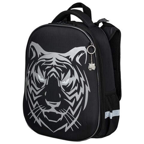 Ранец BRAUBERG SHINY, 2 отделения, с брелком, "Tiger", СВЕТЯЩИЙСЯ РИСУНОК, 38х28х14 см, 270698 270698