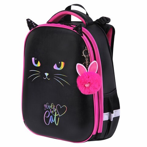 Ранец BRAUBERG SHINY, 2 отделения, с брелоком, "Glad to be cat", 38х28х14 см, 271382 271382