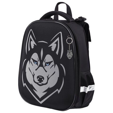 Ранец BRAUBERG SHINY, 2 отделения, с брелоком, "Husky", СВЕТЯЩИЙСЯ РИСУНОК, 38х28х14 см, 271383 271383