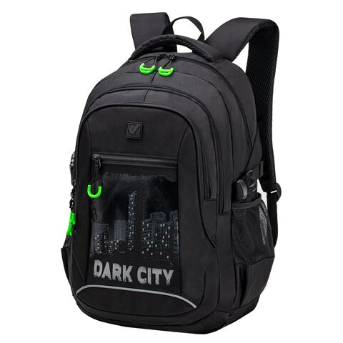 Рюкзак BRAUBERG CONTENT универсальный, 3 отделения, светоотражающий принт, "Dark city", 47х33х18 см, 270763 270763