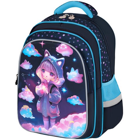 Рюкзак BRAUBERG KIDS FLOSSY, 2 отделения, 3 кармана, "Sky girl", 3D-панель, 40х28х18 см, 273179 273179