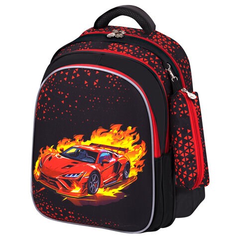 Рюкзак BRAUBERG KIDS MIND с пеналом в комплекте, 2 отделения, "Fiery Road", 40х28х18 см, 273177 273177