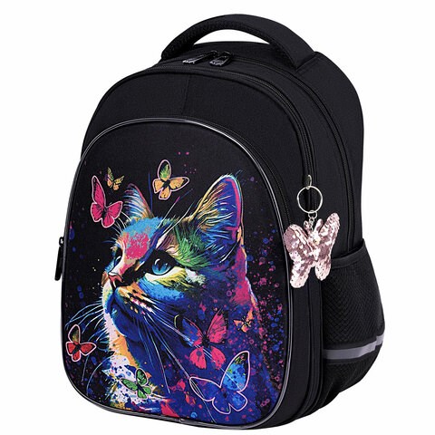 Рюкзак BRAUBERG OPTIMA, 2 отделения, с брелоком, "Butterfly catcher", СВЕТЯЩИЙСЯ, 36х27х18 см, 272097 272097