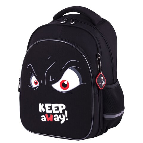 Рюкзак BRAUBERG OPTIMA, 2 отделения, с брелоком, "Keep away", СВЕТЯЩИЙСЯ, 36х27х18 см, 271361 271361