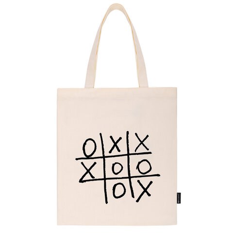 Сумка шоппер BRAUBERG PREMIUM, канвас, 40х35 см, на кнопке, карман, бежевый, "Tic-tac-toe", 271902 271902