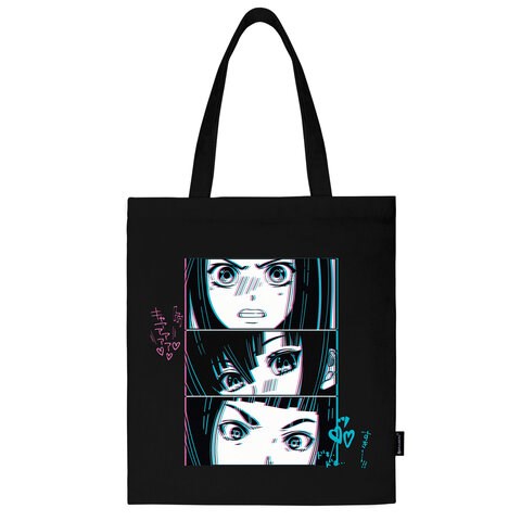 Сумка шоппер BRAUBERG PREMIUM, канвас, 40х35 см, на кнопке, карман, черный, "Anime face", 271903 271903
