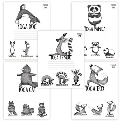Тетрадь 24 л., HATBER, клетка, обложка картон, "Animals Yoga" (5 видов), 24Т5В1 105425