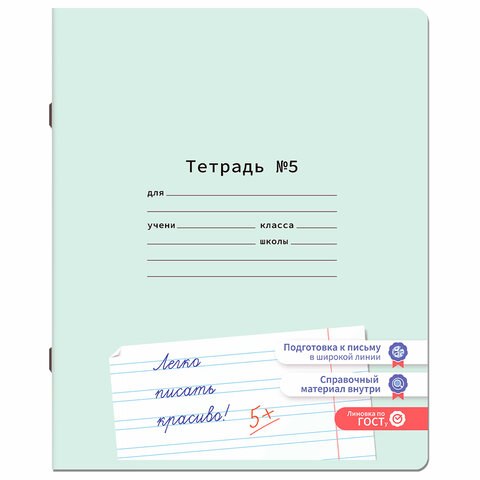 Тетрадь УЧУСЬ ПИСАТЬ № 5 12 л. узкая линия, со справочным материалом, обложка картон, ЮНЛАНДИЯ, 404850 404850