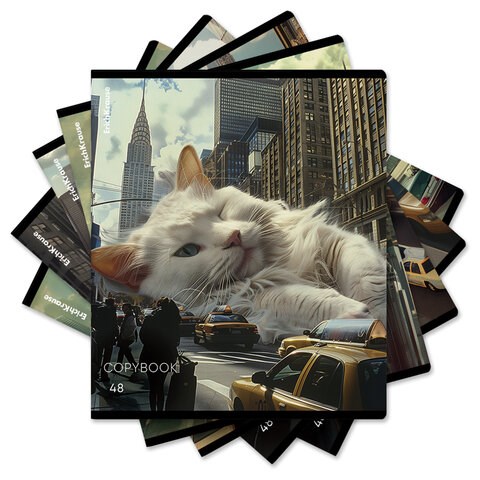 Тетрадь А5, 48 л., ERICH KRAUSE, скоба, клетка, глянцевая ламинация, "Big City Cats" (микс в спайке), 63317 405273