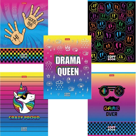 Тетрадь А5, 48 л., HATBER, скоба, клетка, обложка картон, "CrazyColor" (5 видов в спайке), 48Т5В1 113816